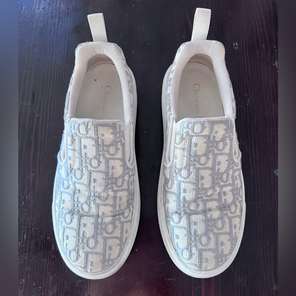 Christian Dior Solar Oblique Grey White slip on women’s sz 37 6.5-7 - Picture 2 of 16